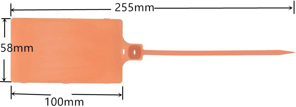 Plastic Seals Shipping Tags Logistics Use Big Sign Tie Large Label Tie, 255mm Total Length, Package of 100pcs (Orange)