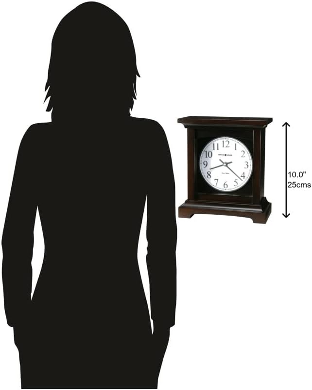 Howard Miller Urban II Mantel Clock, White Analog Clock Arabic Numerals Dual-Chime Movement, Top Flat Pediment Black Finish Durable Square Frame, Idle Alarm Clock for Home Decor, Bedroom & Office