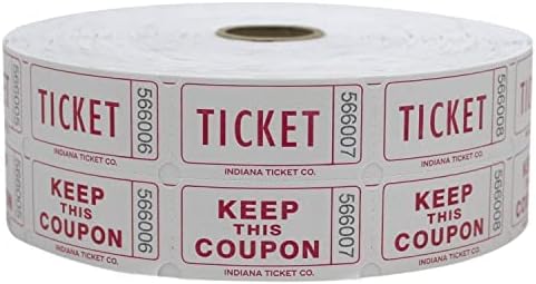 INDIANA TICKET CO. 2,000 Raspberry Raffle Tickets Double Roll, Premium Quality 50/50 Raffle Tickets, Tickets for Events, Carnivals, Door Prizes, Drinks and More