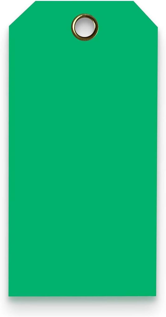 Tags 4 Less 15 Mil Waterproof Plastic Tags, Pack of 100 – 3” x 6” Heavy Duty Plastic Tags for Labeling, Outdoor Tagging, Equipment Labeling, Luggage, Valves & More (Dark Green)