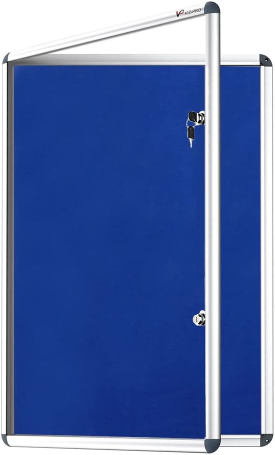 VIZ-PRO Tamperproof Lockable Noticeboard Class 1 Aluminium Framed 48x36 Inches