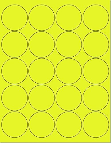 Pack of 50 Sheets, 8-1/2 x 11" Fluorescent Labels for Laser & Inkjet Printer Yellow Fluorescent, (2" Round - 20 Per Sheet, 1000 Label)