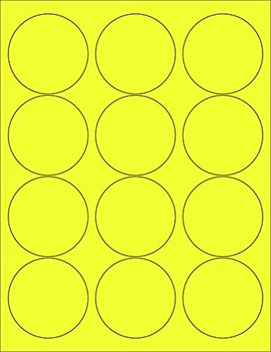 8-1/2 x 11" Neon Color High Light Fluorescent Labels for Laser & Inkjet Printer (Yellow Fluorescent, 2.5" Round - 12 Per Page | 1200 Labels)