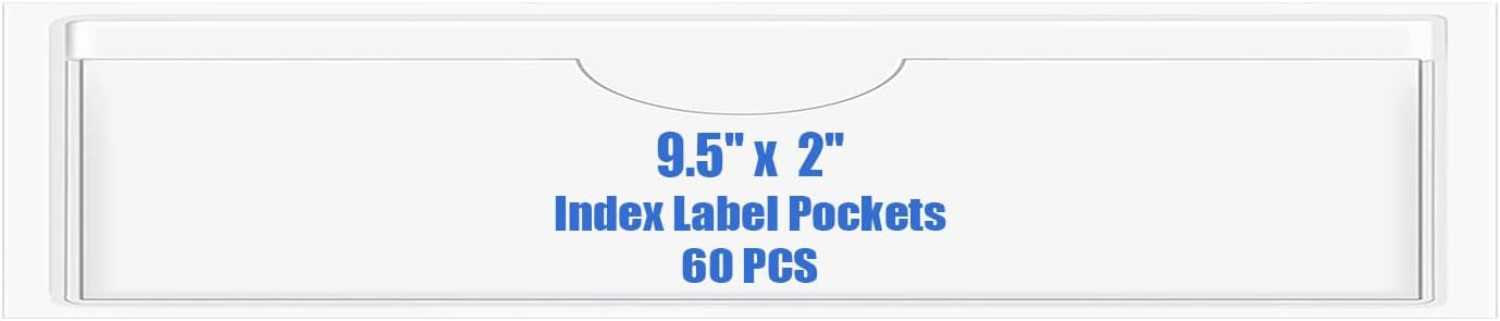 Origin-Joy 60 PCS Self Adhesive Index Card Pockets with Top Open, Clear Plastic Label Holder for Cards of Note, Library and Business, Adhesive Label Pockets & Card Holder (9.5 x 2 inch)