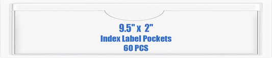Origin-Joy 60 PCS Self Adhesive Index Card Pockets with Top Open, Clear Plastic Label Holder for Cards of Note, Library and Business, Adhesive Label Pockets & Card Holder (9.5 x 2 inch)