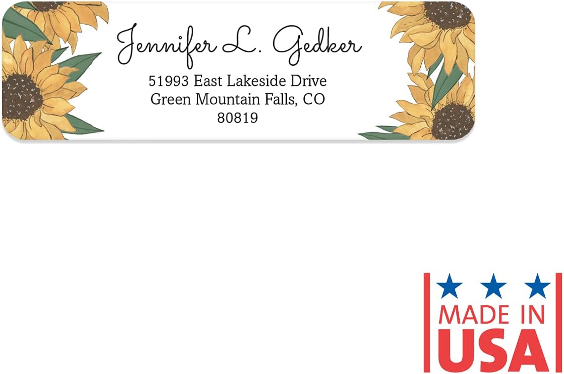 Illustrated Sunflower Rolled Address Labels/Roll of 500 Floral Garden Personalized Address Labels/Designer Return Address Stickers in Elegant Plastic Dispenser