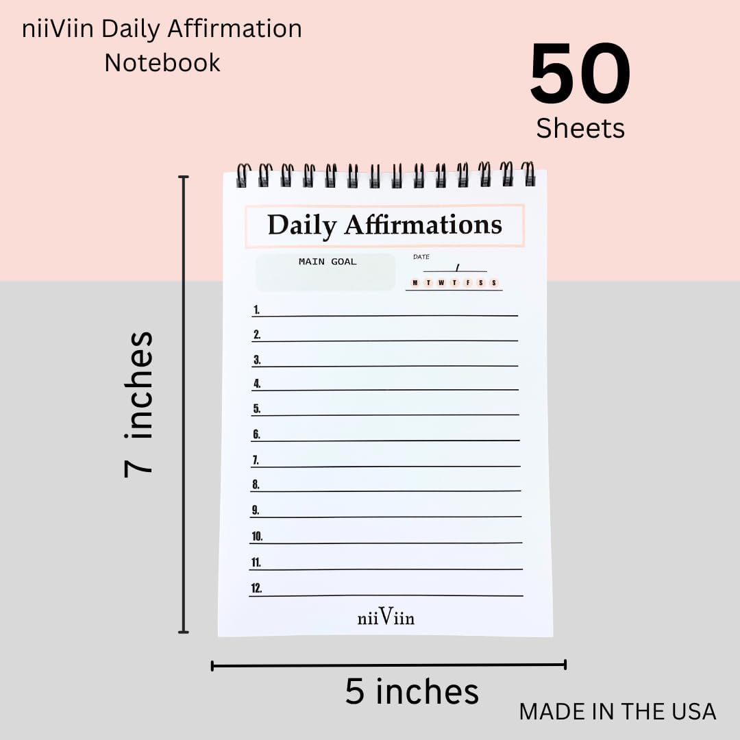 Daily Affirmations for Women - 50 Page Goals Journal, Write Your Own Positive Affirmations, Motivational Gifts for Women, 5"x7" Spiral Lined Pad, Pink, Black, White