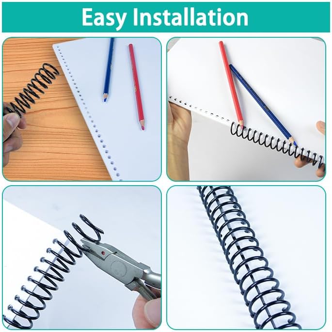 Rayson 31.8mm Plastic Spiral Coil Binding 3:1 Pitch, 1-1/4 inch, 280 Sheets Capacity Black Coil Binding Spines - Versatile for Office and Educational Tasks, Pack of 50