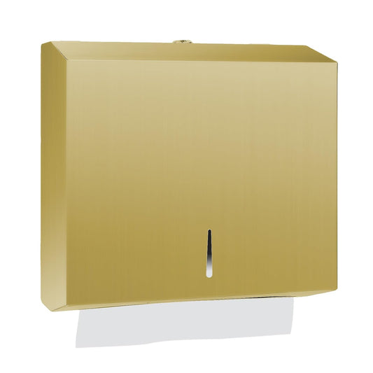 Paper Towel Dispenser Wall Mount, Brushed Gold Stainless Steel Commercial Paper Towel Holder with Lock, Large Capacity 250 C Fold/300 Multifold Towels
