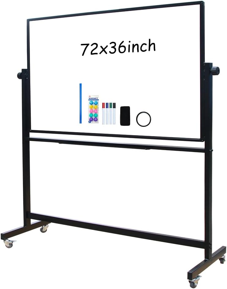 XIWODE 36x72 Large Magnetic Dry Erase Whiteboard with Stand - Double-Sided Freestanding Rolling Board, Flippable Design for Writing & Display, Black Frame for Office, Classroom, Home