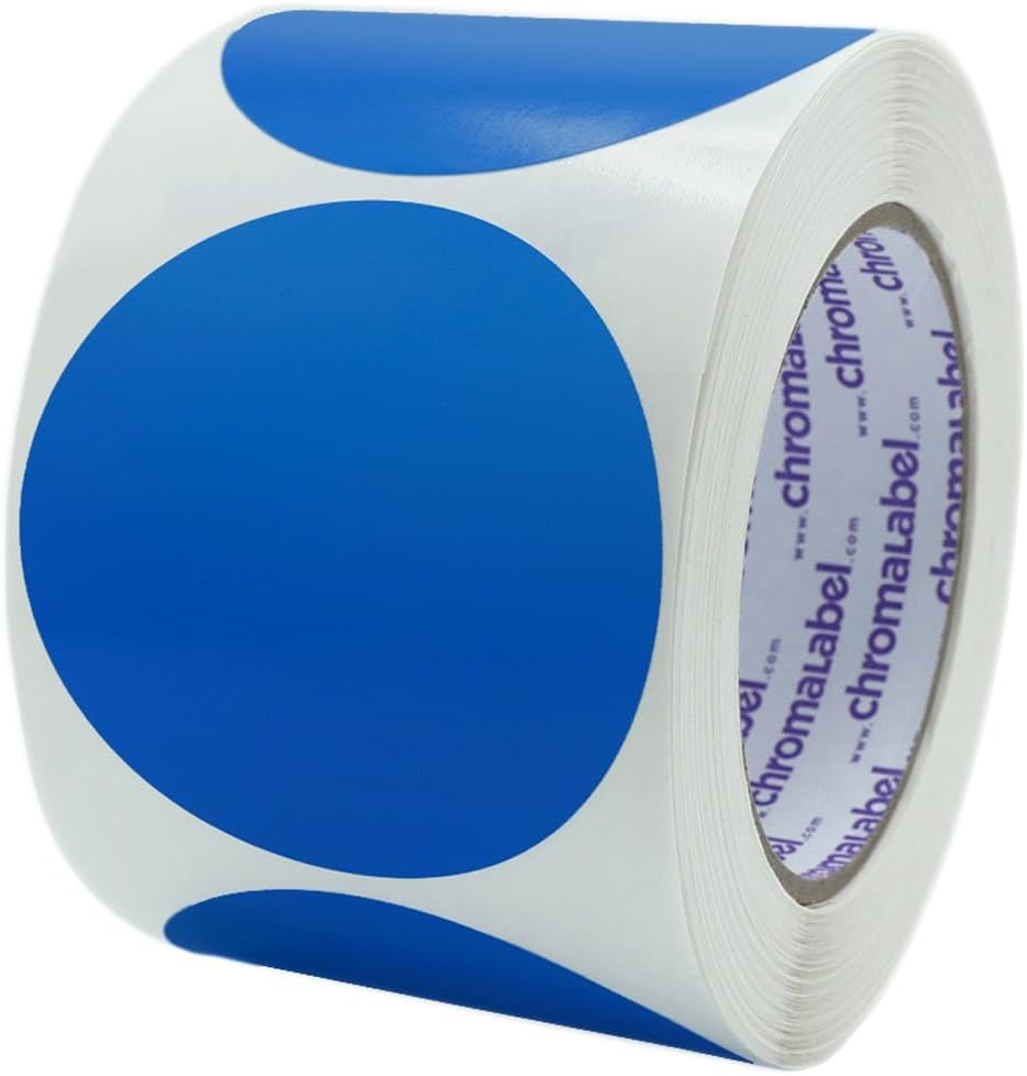 ChromaLabel 3 Inch Circle Sticker Labels, High Visibility Round Colored Stickers, Permanent Adhesive Labels - 500 Colored Sticky Dots per Roll, Dark Blue Label