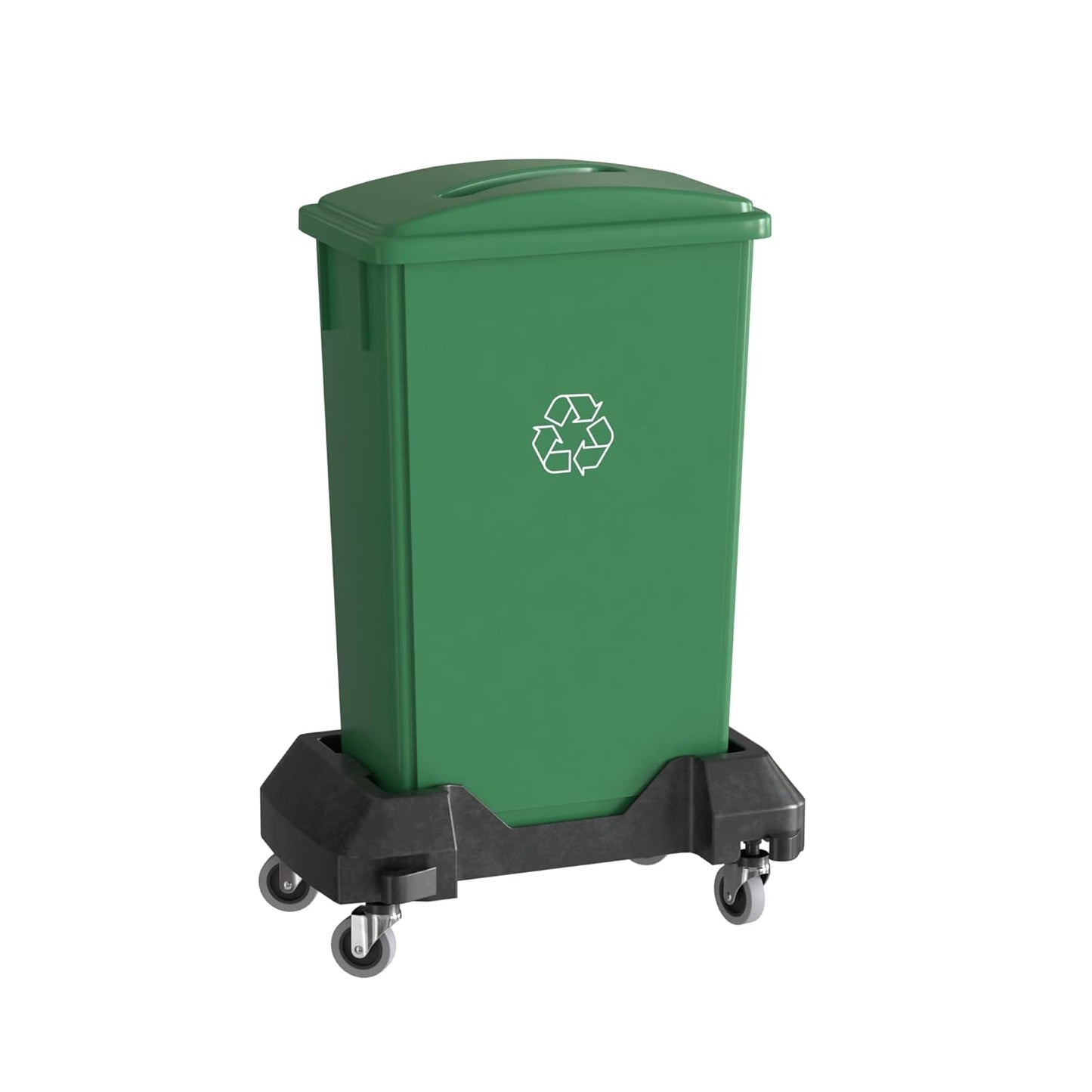 23 Gallon Green Recycle Slim Jim Trash Can with Paper Slot and Dolly