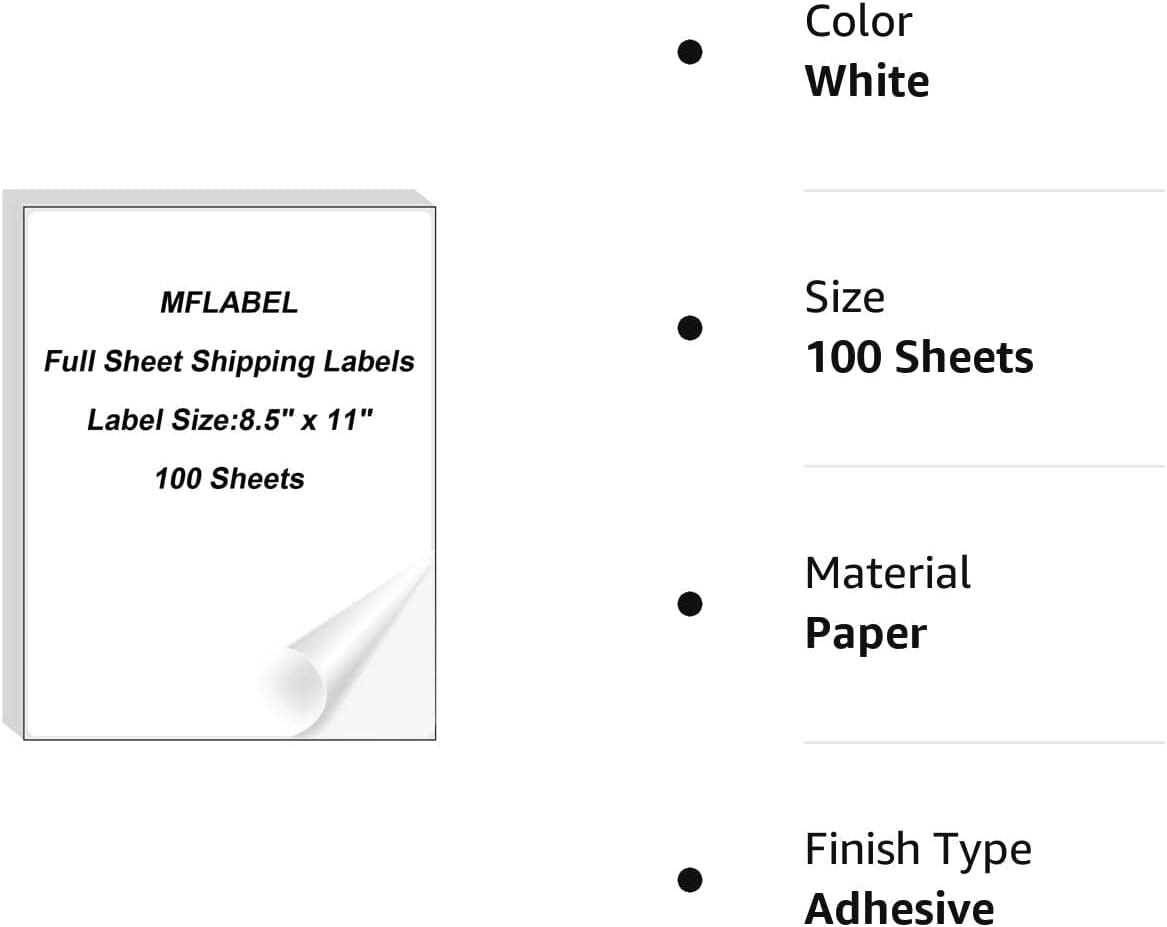 MFLABEL Full Sheet Sticker Label, Address Sticker, White Matte Label Paper, 8-1/2" x 11" Shipping Labels for Laser & Inkjet Printer (700 Labels, 700 Sheets)
