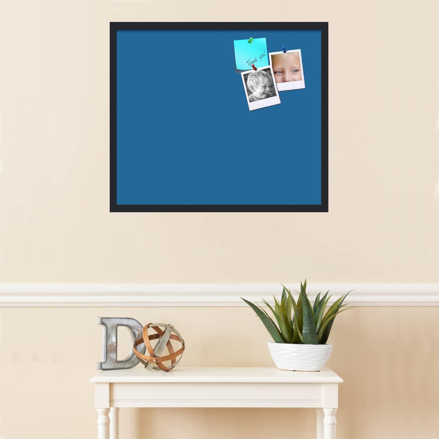 PinPix 28x24 Inch Cork Bulletin Board. This Decorative Framed Pin Board Comes with Navy Pastel Design and a Satin Black Frame. Ideal for Home Office Decor or Message Board (PinPix-1811)
