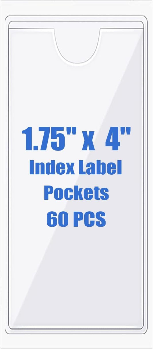 Origin-Joy 60 PCS Self Adhesive Index Card Pockets with Top Open, Clear Plastic Label Holder for Cards of Note, Library and Business, Adhesive Label Pockets & Card Holder (1.75 x 4 inch)