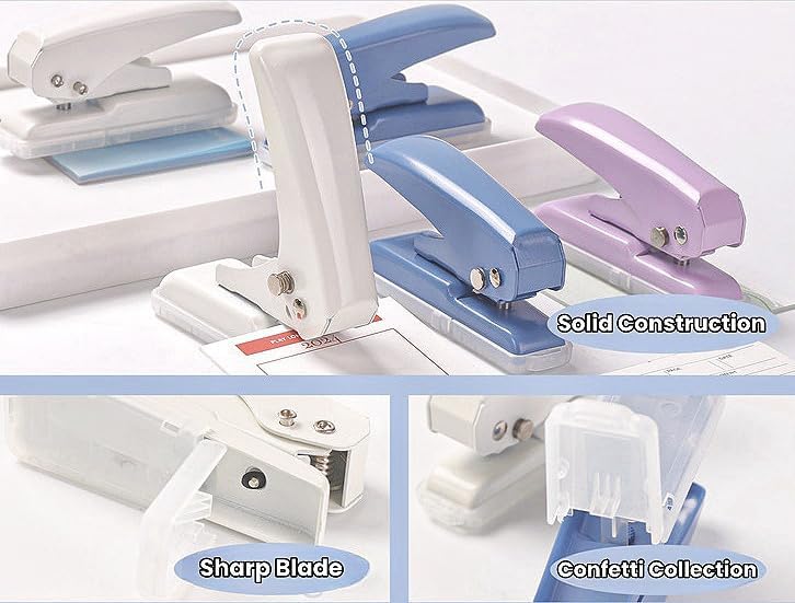 Single Hole Punch, 40 Sheets Punch Capacity Hole Puncher Heavy Duty Hole Puncher Single Small Hole Punch One Hole Puncher for Crafts Paper Cards Tags Scrapbook-1/4 inch Hole, White