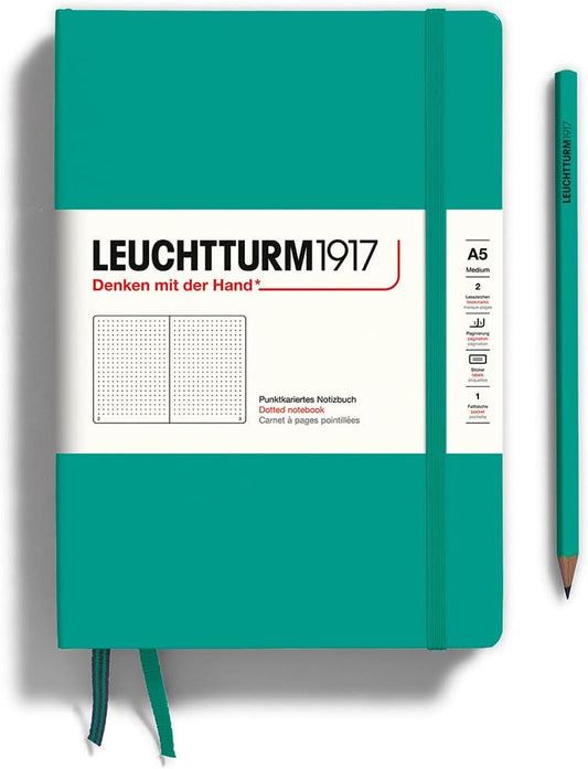 LEUCHTTURM1917 - Notebook Hardcover Medium A5-251 Numbered Pages for Writing and Journaling (Emerald, Dotted)
