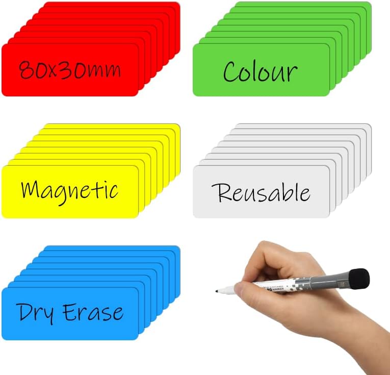 Dry Erase Magnetic Labels 3.1x1.2 Inch, Reusable Magnetic Labels for Whiteboards Locker School Classroom Office Home,Pack of 40