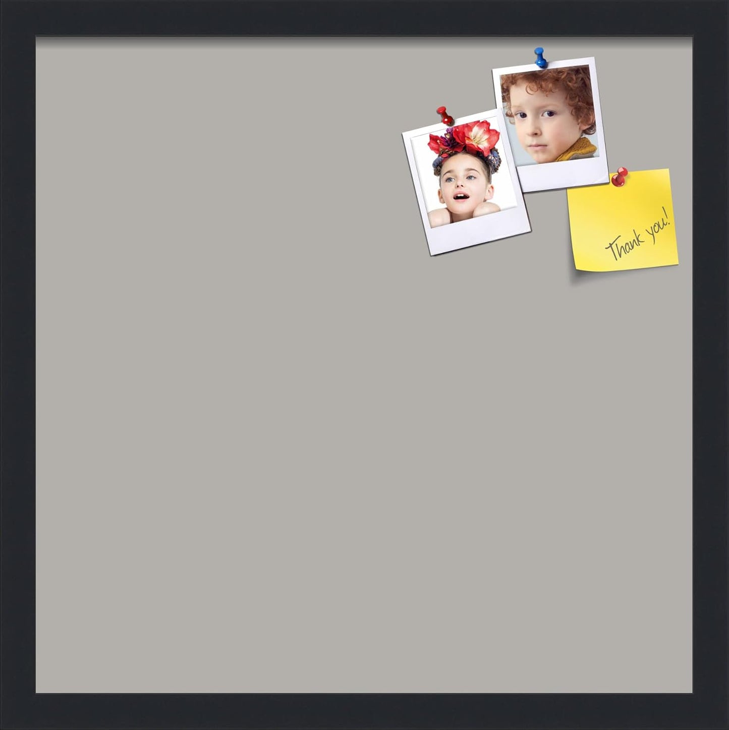 PinPix 18x18 Inch Cork Bulletin Board. This Decorative Framed Pin Board Comes with Dark Stone Design and a Satin Black Frame. Ideal for Home Office Decor or Message Board (PinPix-1808)