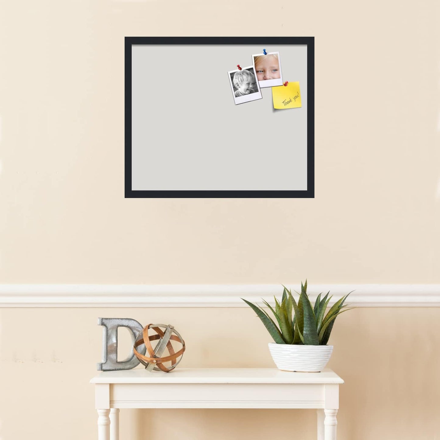 PinPix 24x20 Inch Cork Bulletin Board. This Decorative Framed Pin Board Comes with Light Stone Design and a Satin Black Frame. Ideal for Home Office Decor or Message Board (PinPix-1809)