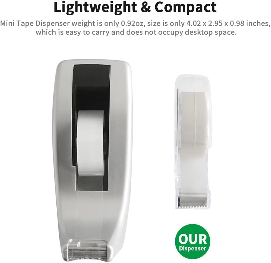 Hand Use Desktop Tape Dispenser, Transparent Plastic Lightweight and Portable Refillable Dispenser for 3/4" Tape, 1 Pack