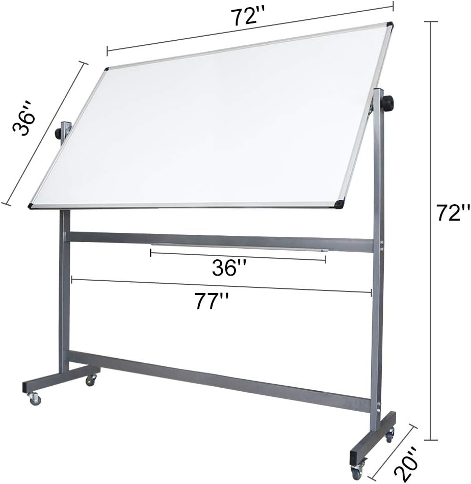 XIWODE 36x72 Large Magnetic Dry Erase Whiteboard with Stand - Double-Sided Freestanding Rolling Board, Flippable Design for Writing & Display, Silver Frame for Office, Classroom, Home