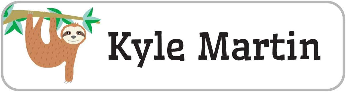 Name Bubbles - Custom Small Rectangle Name Labels for Kids (64 Labels) - Personalized Waterproof Name Stickers for Daycare, Lunch Boxes, Water Bottles, Shoes, School Supplies, & Camp (Sloth)