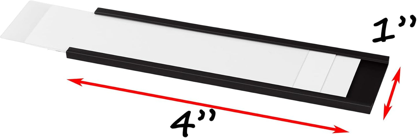Realth C Channel Magentic Label Holders 30 Pack 1'' x 4'' with Paper Inserts and Clear Plastic Protectors, Magnetic Data Card Holders File Cabinet Labels for Metal Racks and Shelves