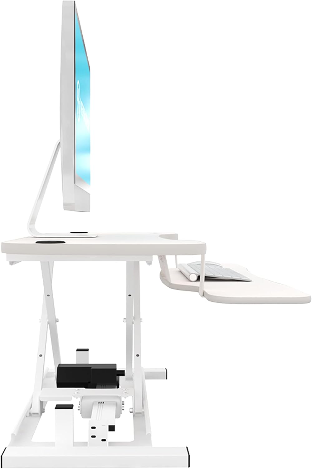 VERSADESK® PowerPro™ Elite 40” x 24" – App Controlled Electric Standing Desk Converter w/USB Charging Port. Raises up to 20”. Fully Assembled – Includes LED Lights. Supports 80 lbs. – White