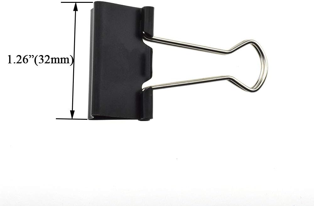 HAHIYO Binder Clips Paper Clamps Spring Steel Sturdy Medium 1.26 inches Width 0.45 Inch Capacity No Sharp Edges Heavy Duty Tight Grip Reusable Black Metal Bright Finish for Home Office School 16 Pack