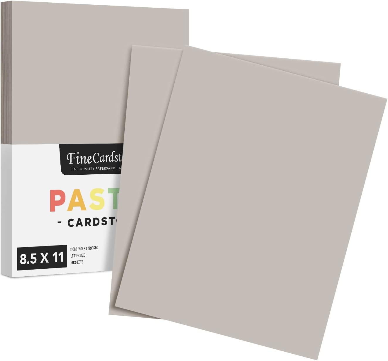 8.5 x 11" Gray Pastel Color Cardstock Paper - Great for Arts and Crafts, Wedding Invitations, Cards and Stationery Printing | Medium to Heavy Card Stock 110lb Index (199gsm) | 50 Sheets per Pack
