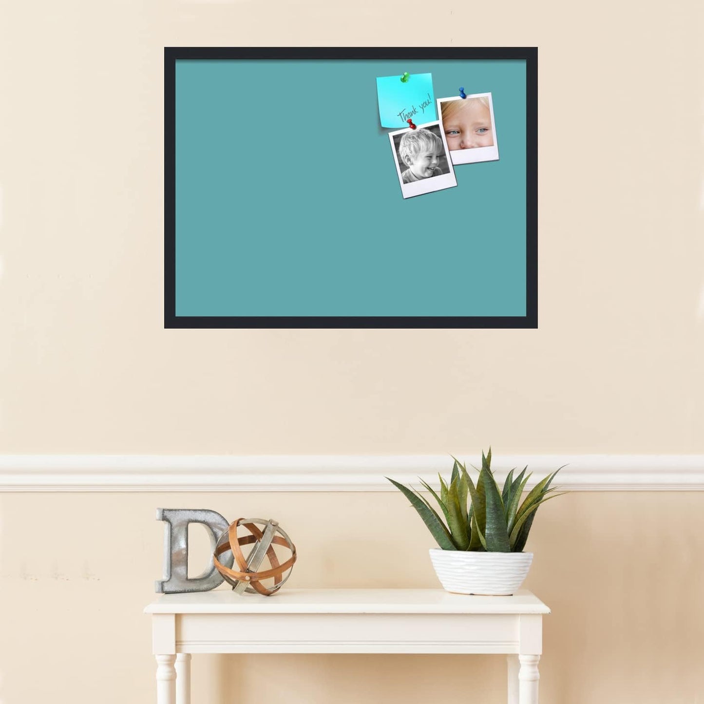 PinPix 30x22 Inch Cork Bulletin Board. This Decorative Framed Pin Board Comes with Aqua Pastel Design and a Satin Black Frame. Ideal for Home Office Decor or Message Board (PinPix-1806)