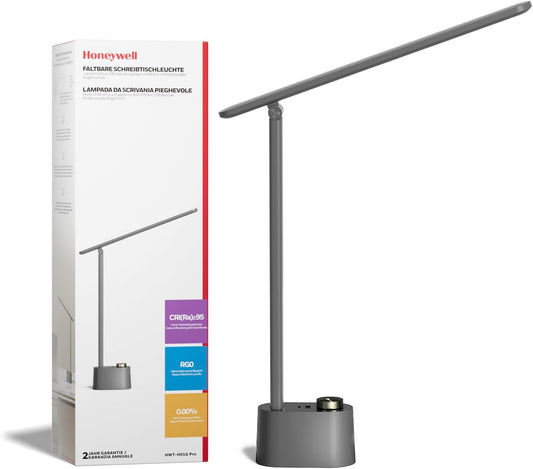 Honeywell Upgraded LED Desk Lamp - H01 Pro Sunturalux™ Foldable Desk Light with USB A+C Charging Port, 3 Color Modes Dimmable Table Lamp for Home Office Reading(Grey)