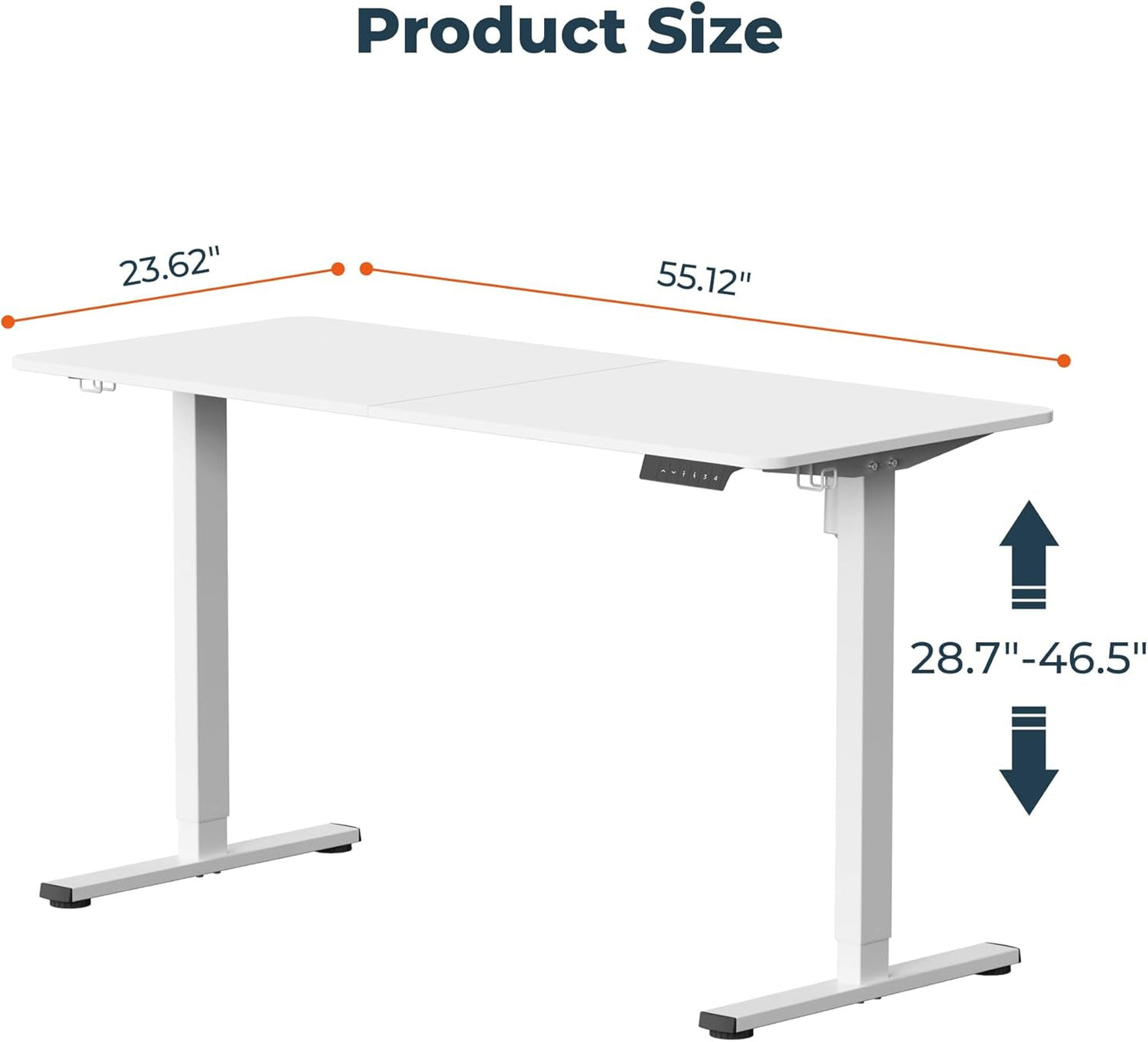 Adjustable Stand Up Desk with Memory Preset, Standing Desks 55 x 24 Inch Electric Home Office Desk Computer Workstation Splice, White Top + White Frame