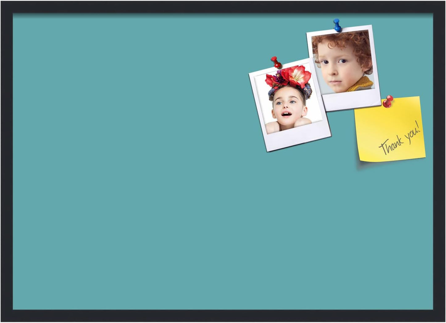 PinPix 34x24 Inch Cork Bulletin Board. This Decorative Framed Pin Board Comes with Aqua Pastel Design and a Satin Black Frame. Ideal for Home Office Decor or Message Board (PinPix-1806)