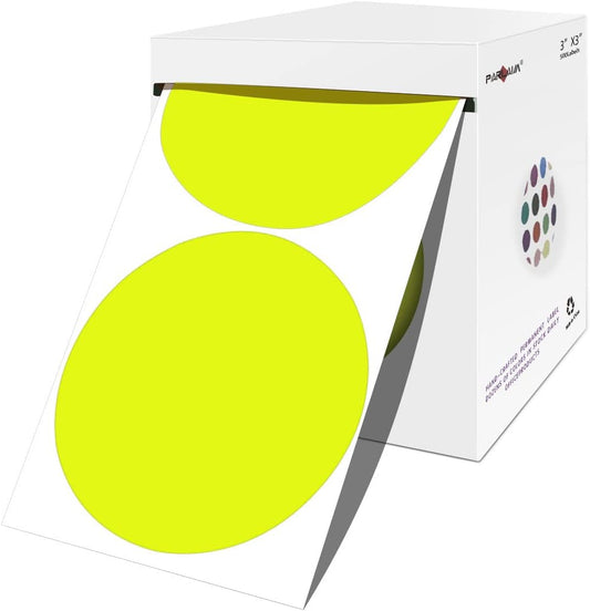 PARLAIM 3" Color Coding Label, 500 PCS Fluorescent Yellow Colored Circle Dot Stickers for Target Paster, Permanent Adhesive Sticker Easy to Write
