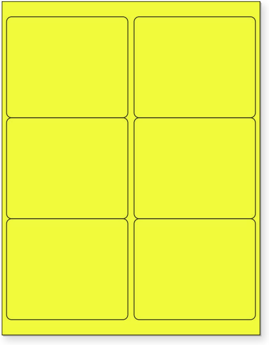 8-1/2 x 11 Neon Color High Light Fluorescent Labels for Laser & Inkjet Printer (Yellow Fluorescent, 4" x 3-1/3" - 6 Per Page | 600 Labels)