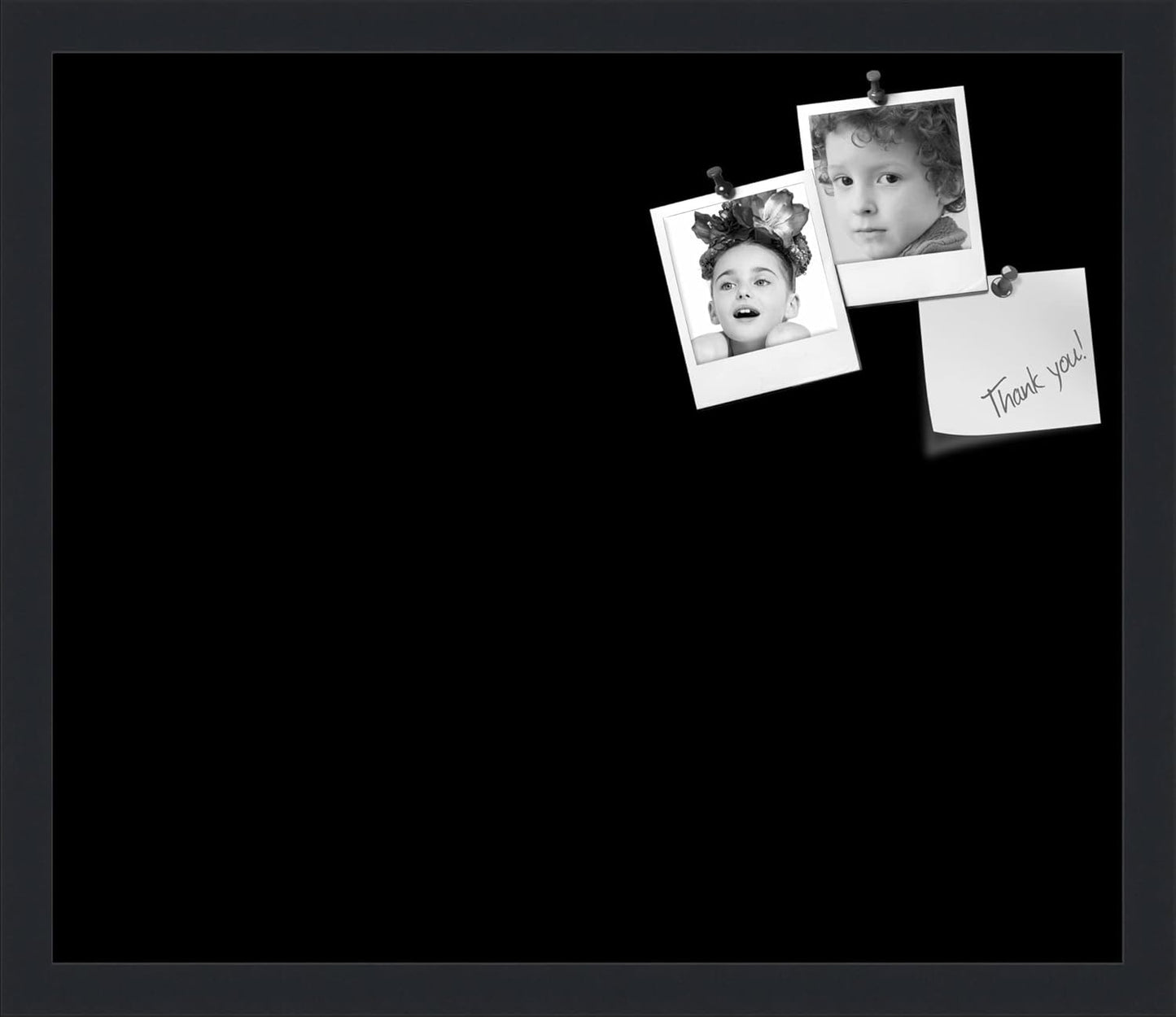 PinPix 20x17 Inch Cork Bulletin Board. This Decorative Framed Pin Board Comes with Solid Black Design and a Satin Black Frame. Ideal for Home Office Decor or Message Board (PinPix-622)