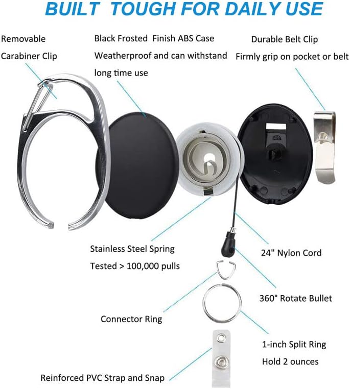 30 Packs Heave Duty Badge Reels Retractable with Carabiner Belt Clip and Key Ring, Badge Holders for ID Card Name Keychain(Black, 26.5 Inch Pull Cord)