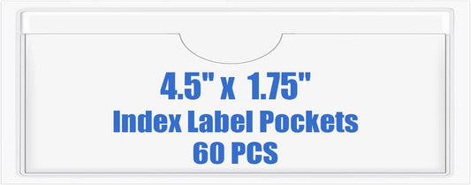 Origin-Joy 60 PCS Self Adhesive Index Card Pockets with Top Open, Clear Plastic Label Holder for Cards of Note, Library and Business, Adhesive Label Pockets & Card Holder (4.5 x 1.75 inch)