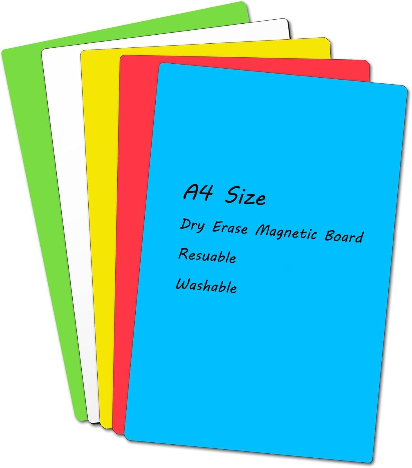 Realth Dry Erase Magnetic Board, 5 Colors Reusable Fridge Magnetic Whiteboard, Blank Magntic Sheet to Write on for Home Office Classroom, 8.3'' × 12.2'' 5 Pcs