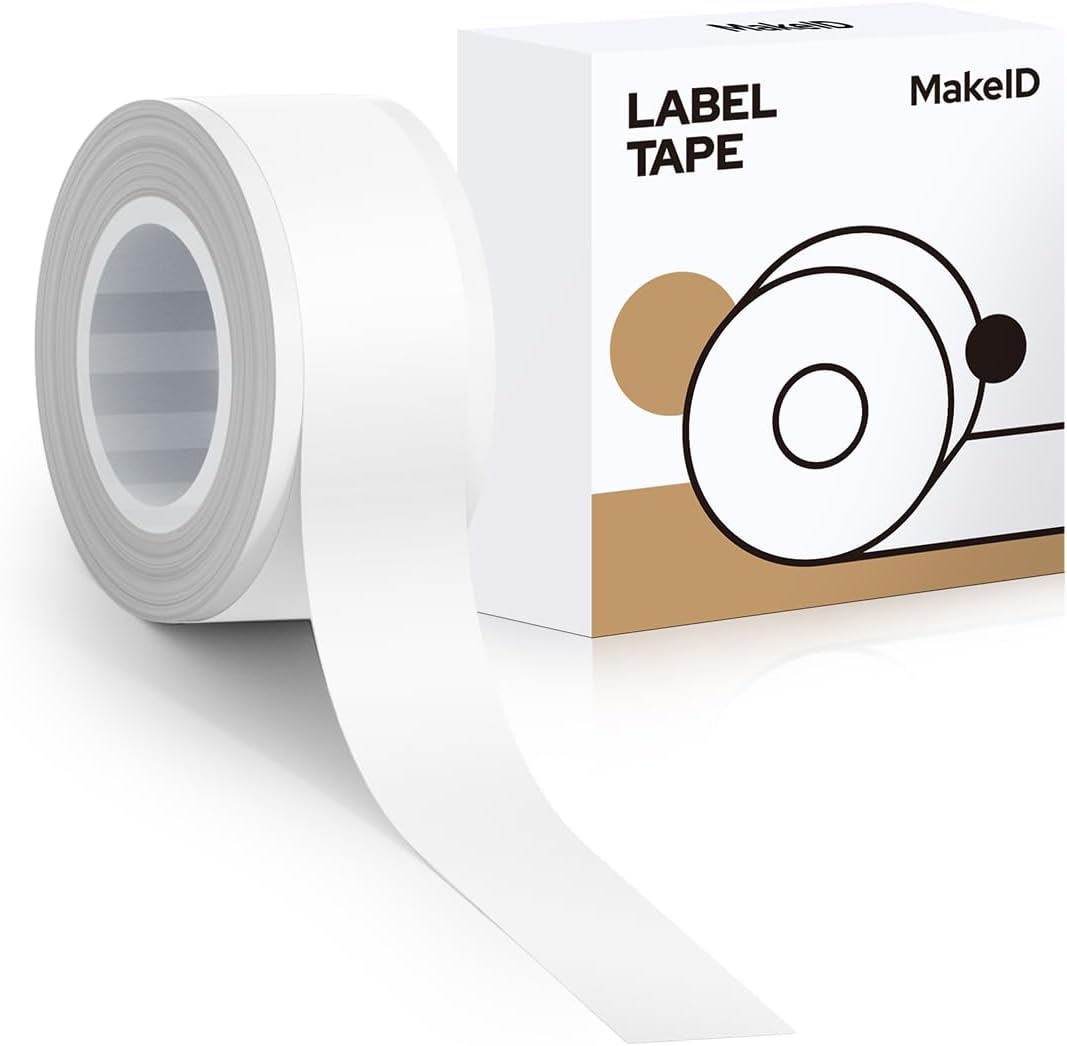 MakeID E1 Q1 Label Maker Tape Refills, 12mm x 4m (0.47" x 13') Continuous Sticker Thermal Laminated Waterproof Self-Adhesive Multipurpose Labeling Tape Replacement