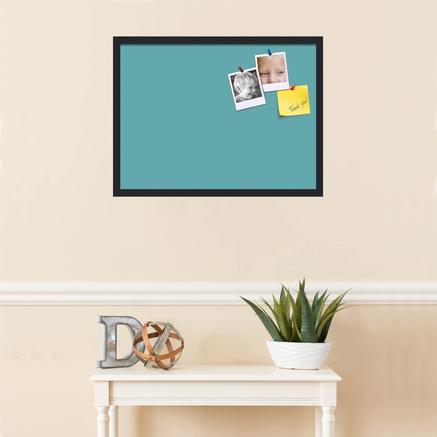 PinPix 27x20 Inch Cork Bulletin Board. This Decorative Framed Pin Board Comes with Aqua Pastel Design and a Satin Black Frame. Ideal for Home Office Decor or Message Board (PinPix-1806)