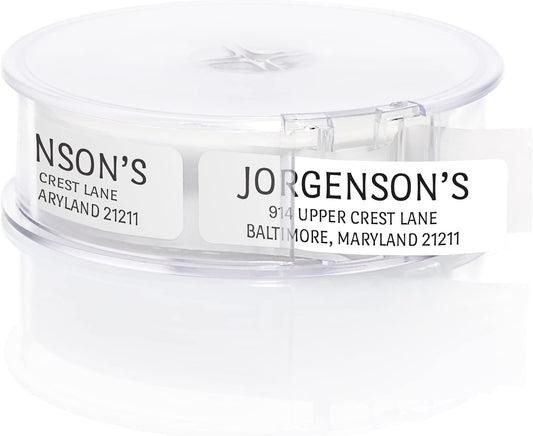 White with Black Print Modern Rolled Address Label/Roll of 250 Personalized Address Labels/Designer Return Address Stickers in Elegant Plastic Dispenser