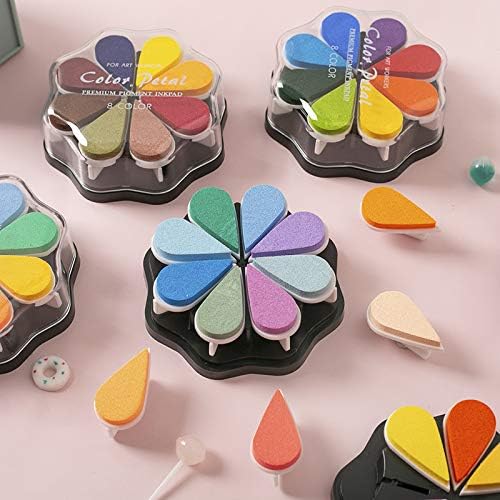 YPSelected 8 Assorted Multi Colours Waterdrop Shaped Craft Rubber Stamps Petal Ink Pads for Paper Wood Fabric (Set 1027)