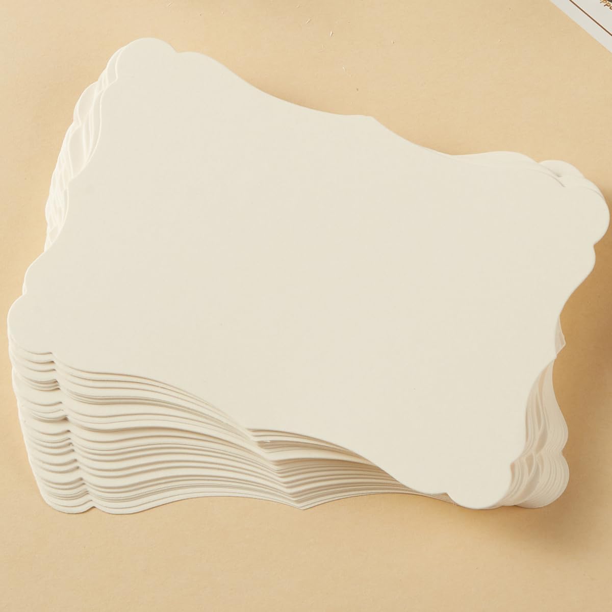 50 Pack Blank Kraft Cards Cardstock Thick Paper Brown Greeting Cards for DIY Gift Card Menus, Baby Shower and Wedding Invitations (Cream, 5x7IN)