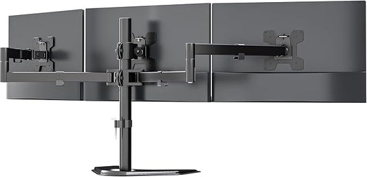 WALI Triple Monitor Stand, Free Standing Three LCD Monitor Fully Adjustable Desk Mount Fits 3 Screens up to 27 inch, 22 lbs Weight Capacity per Arm (MF003), Black
