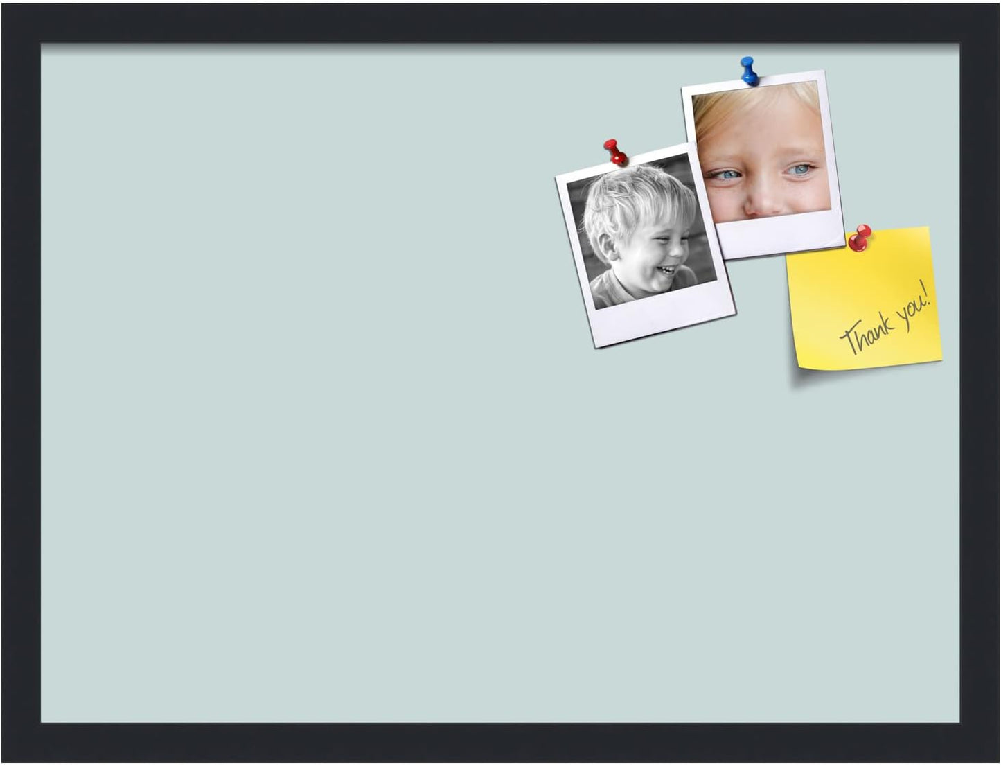 PinPix 23x17 Inch Cork Bulletin Board. This Decorative Framed Pin Board Comes with Soft Blue Design and a Satin Black Frame. Ideal for Home Office Decor or Message Board (PinPix-1814)