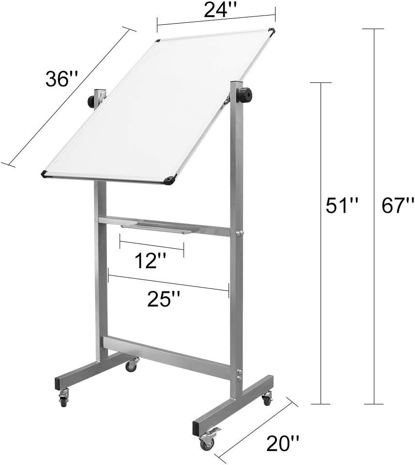 XIWODE 24x36 Inch Magnetic Double-Sided Mobile Whiteboard with Wheels, Adjustable Height, Flip & Rotate Design, Durable Square Tube Frame, for Office, Classroom, Home, and Presentations
