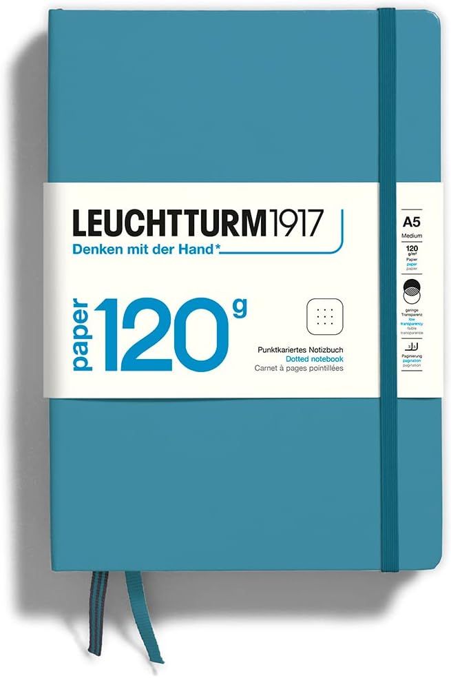 LEUCHTTURM1917-120G Special Edition - Medium A5 Dotted Hardcover Notebook (Nordic Blue) - 203 Numbered Pages with 120gsm Paper